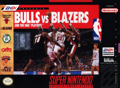 Pochette Bulls versus Blazers and the NBA Playoffs version Super Nintendo