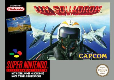 Pochette U.N. Squadron version Super Nintendo